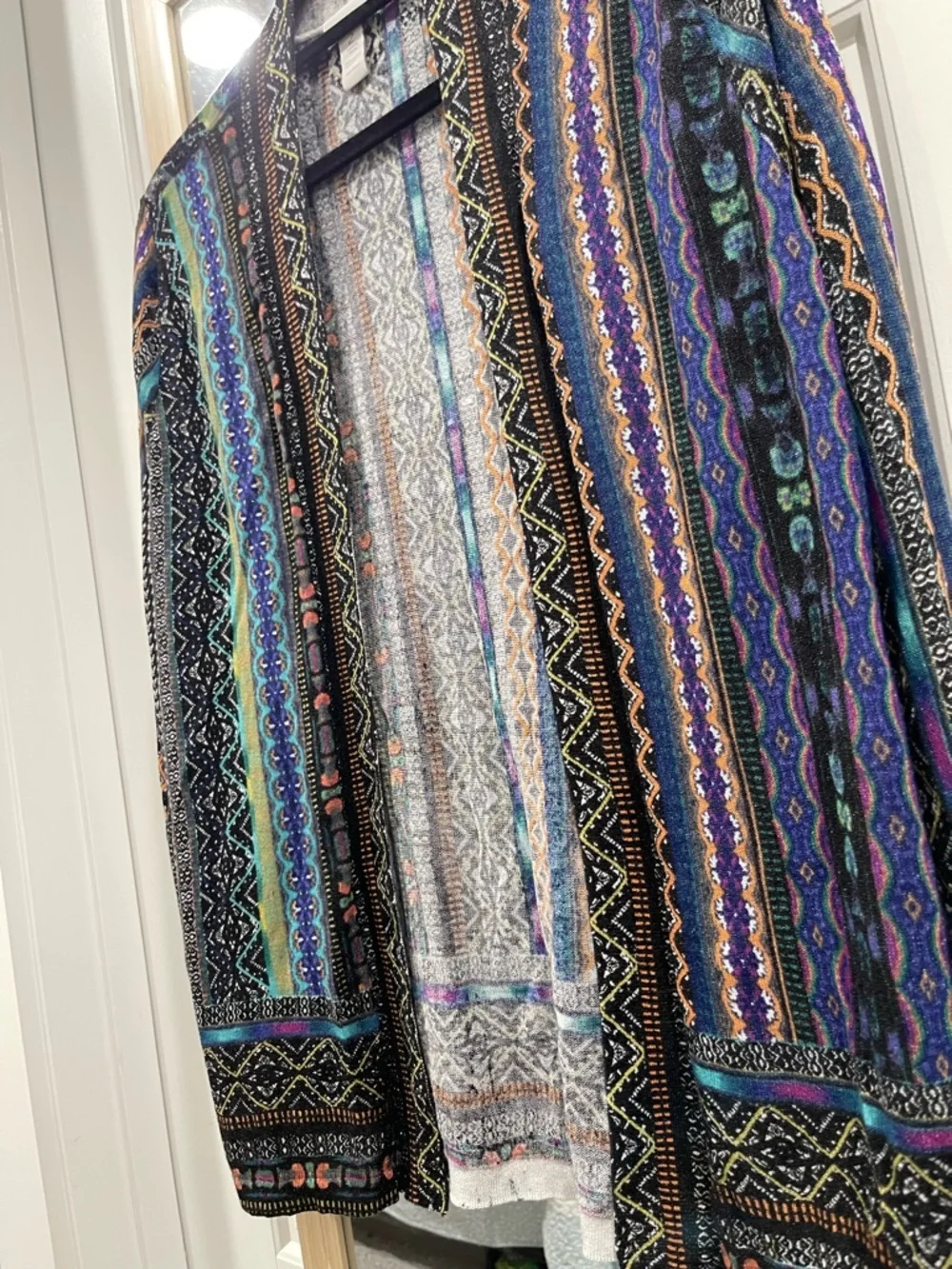 Chico's Black Knit Cardigan with Teal, Purple & Orange Accents - Picture 3 of 5